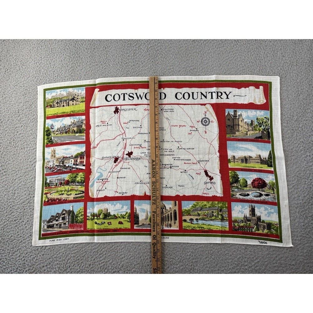 Vintage Ulster Cotswolds Country Kitchen Tea Towel Souvenir Map Crisp Linen MCM - Picture 5 of 6